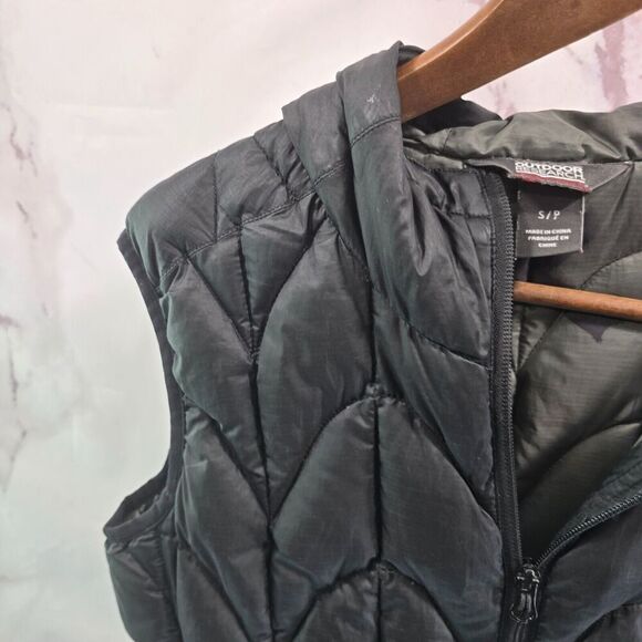 Outdoor Research Down Vest Womens Small Black Puffer Hooded Aria Zip Goose - Picture 2 of 9